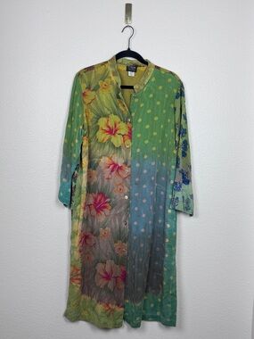 Citron Santa Monica Dress Duster Patchwork Floral Polka Dot Artsy Boho Silk